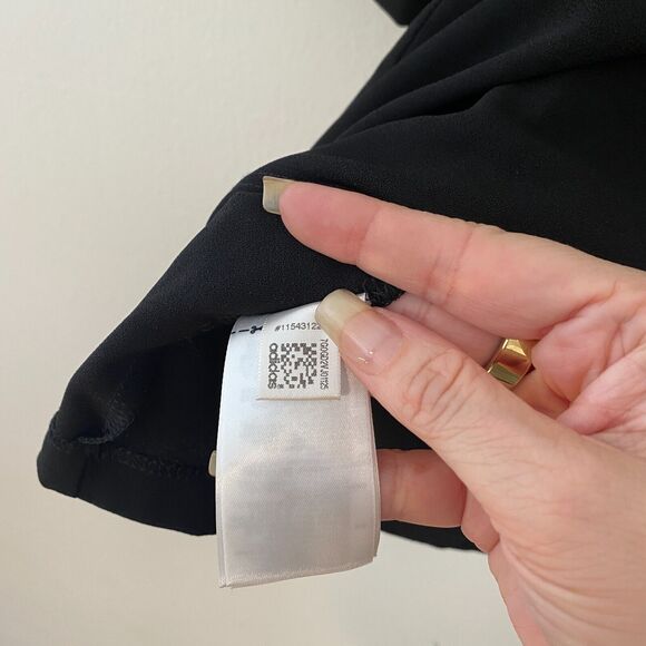 Adidas Black Trefoil Three Stripe Graphic Mock Neck Back Zip Short Sleeve Top S - Picture 6 of 12